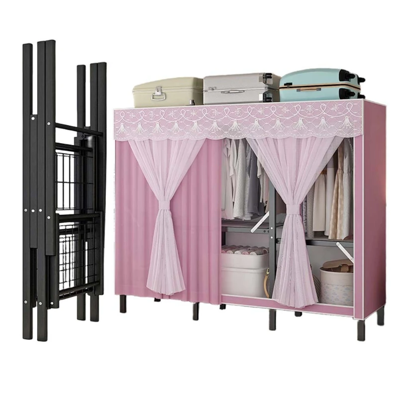 

Installation-free folding wardrobe household bedroom simple wardrobe strong bold thickened mesh cloth wardrobe