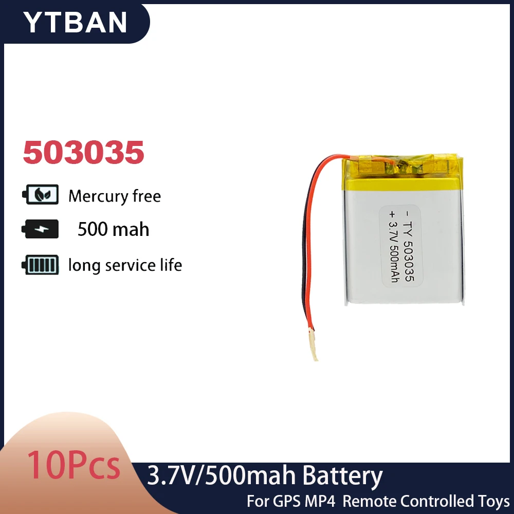 

10pcs 3.7V 503035 500mAh Rechargeable Lipo Battery Gps Polymer Lithium Battery For LED Light Driving Recorder Bluetooth Speaker