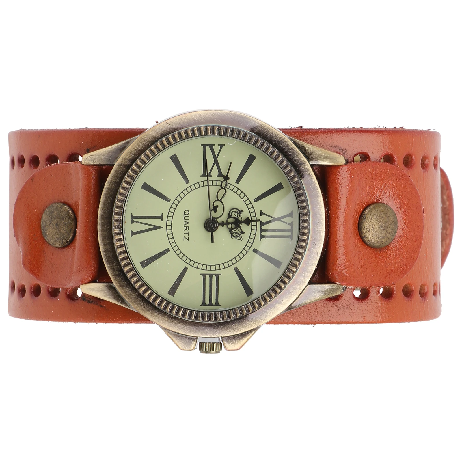 

Vintage Roman Wristwatch Stylish Casual Watch Retro Style Bracelet Quartz for Women Orange Genuine Cowhide