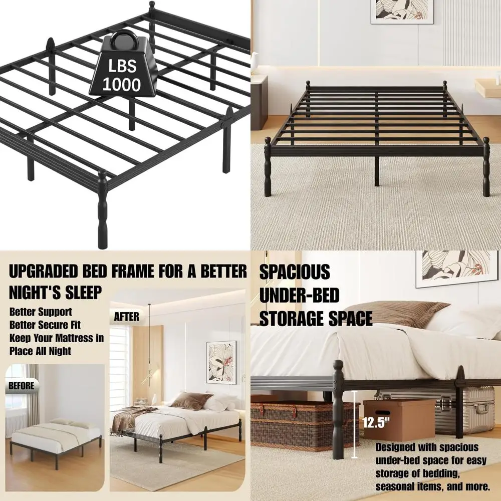 

14 Metal Platform Bed Frame with Mattress Stoppers, No Box Spring, Easy Assembly, Heavy Duty, Quiet, Anti-Slip