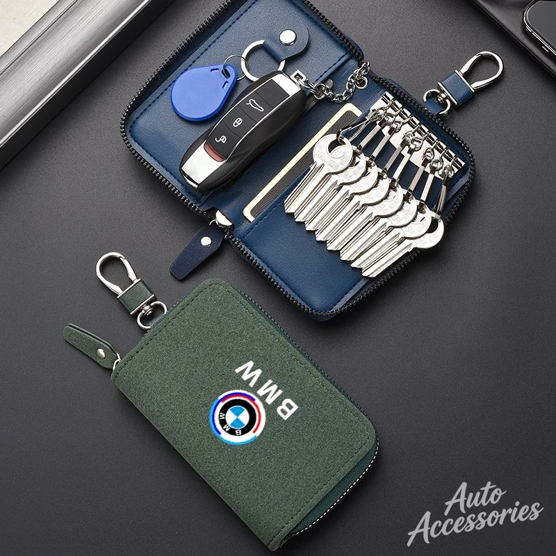 Car Key Cover Case Emblem Zipper Styling Wallet Leather Accessories For BMW X1 X2 X3 X5 X4 X6 X7 G30 G20 G32 G11 G12 F40 F30 F20