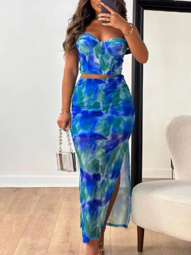 

Floral Print Long Skirt Set with Strap Slit Design Polyester Material Suitable for Ages 8-25 Spring Season Chinese Origin