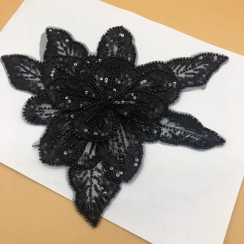 3-layer three-dimensional flower computer beaded pointed leaf corsage cloth patch dress corsage hat patch garment accessories