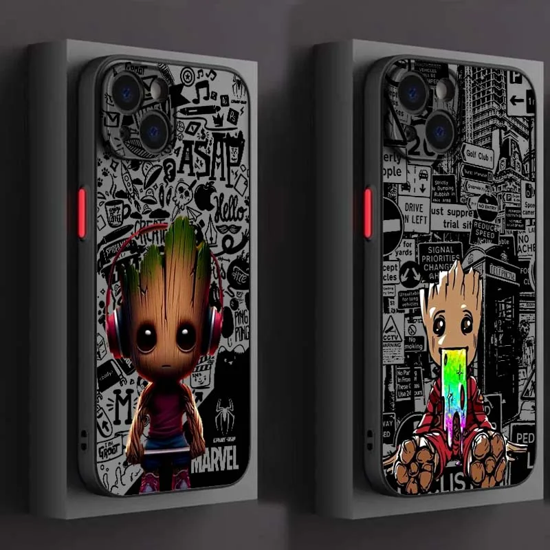 

Marvel Groot Art Popular Cool For Apple iPhone 16 15 14 13 12 11 XR XS X Pro Max Plus Mini Frosted Translucent Phone Case
