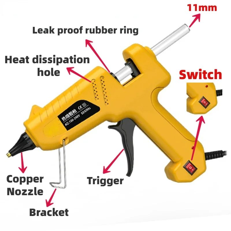 Hot Melt Glue Gun Professinal Silicone Gun Fast Heating for 11mm Glue Stick DIY Tools Thrmel Glue Gun Black/Yellow EU Plug(220v)