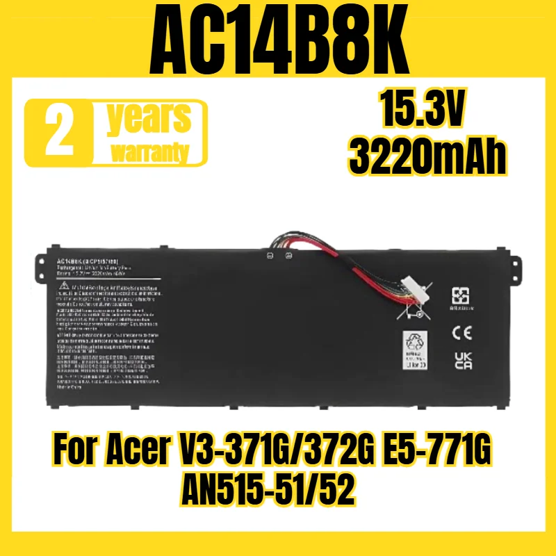 

AC14B8K laptop battery, suitable for Acer V3-371G/372G E5-771G AN515-51/52 battery, new large capacity 15.3V 3220mAh