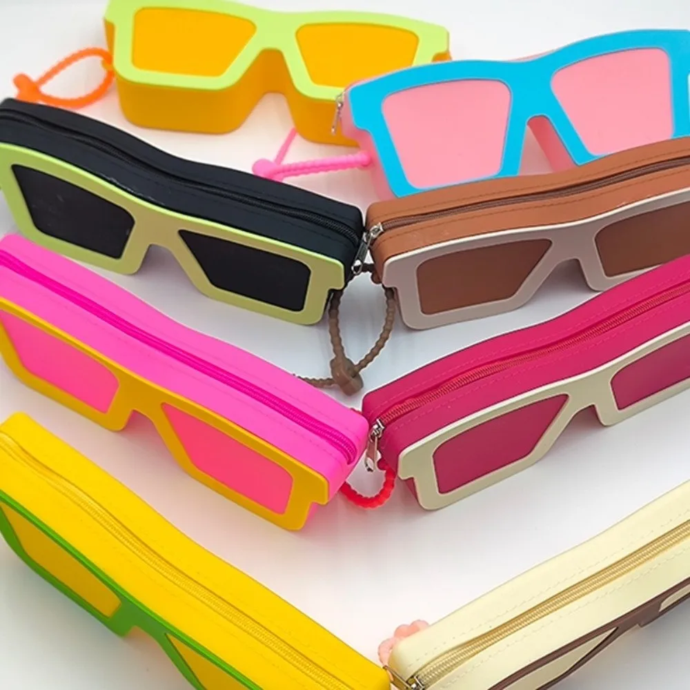 Silicone Sunglasses Shaped Case Shockproof Shell Waterproof Makeup Bag Soft Scratch Resistant Dopamine Cosmetic Pouch Daily Use