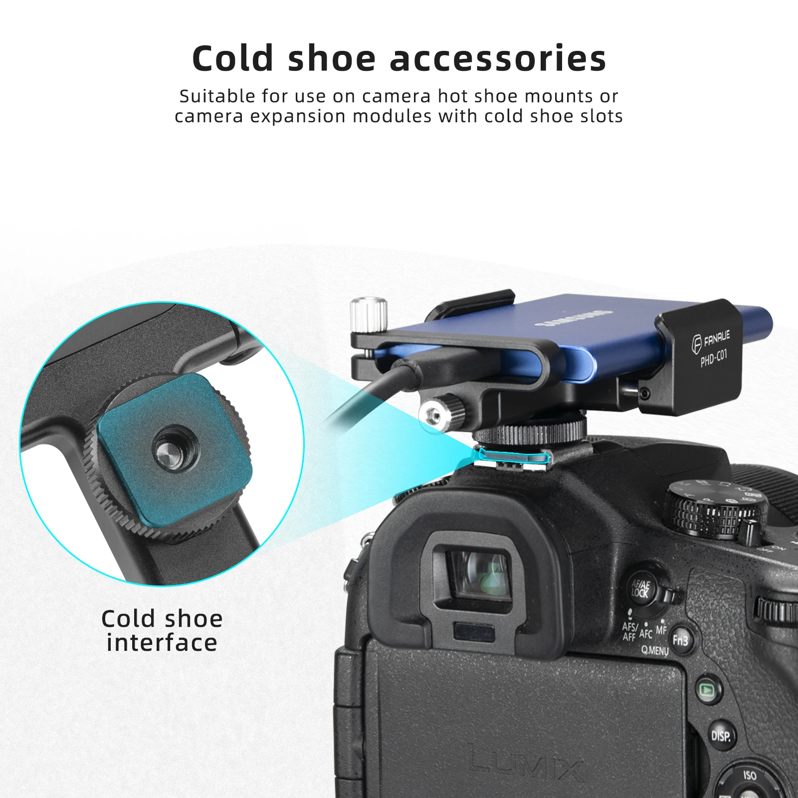 FANAUE SSD Holder Clamp with Cold Shoe Adjustable Width 52mm-70mm for SanDisk SSDE61/E81 and Samsung SSDT7/T9 for Camera