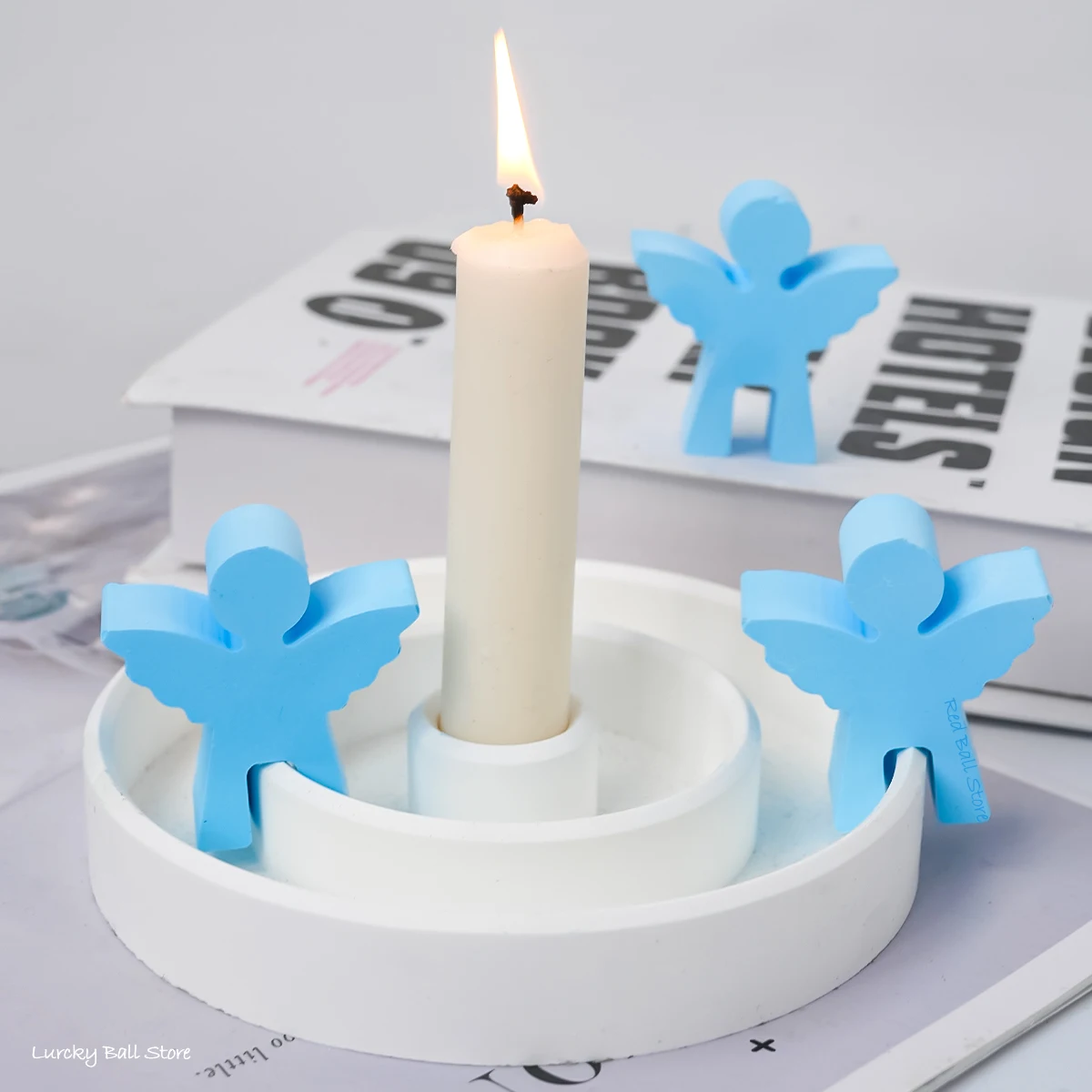 Concrete Angel Ornament Candle Holder Silicone Mold 3D Cute Cherub Candlestick Making DIY Plaster Resin Crafts Molds Room Decor