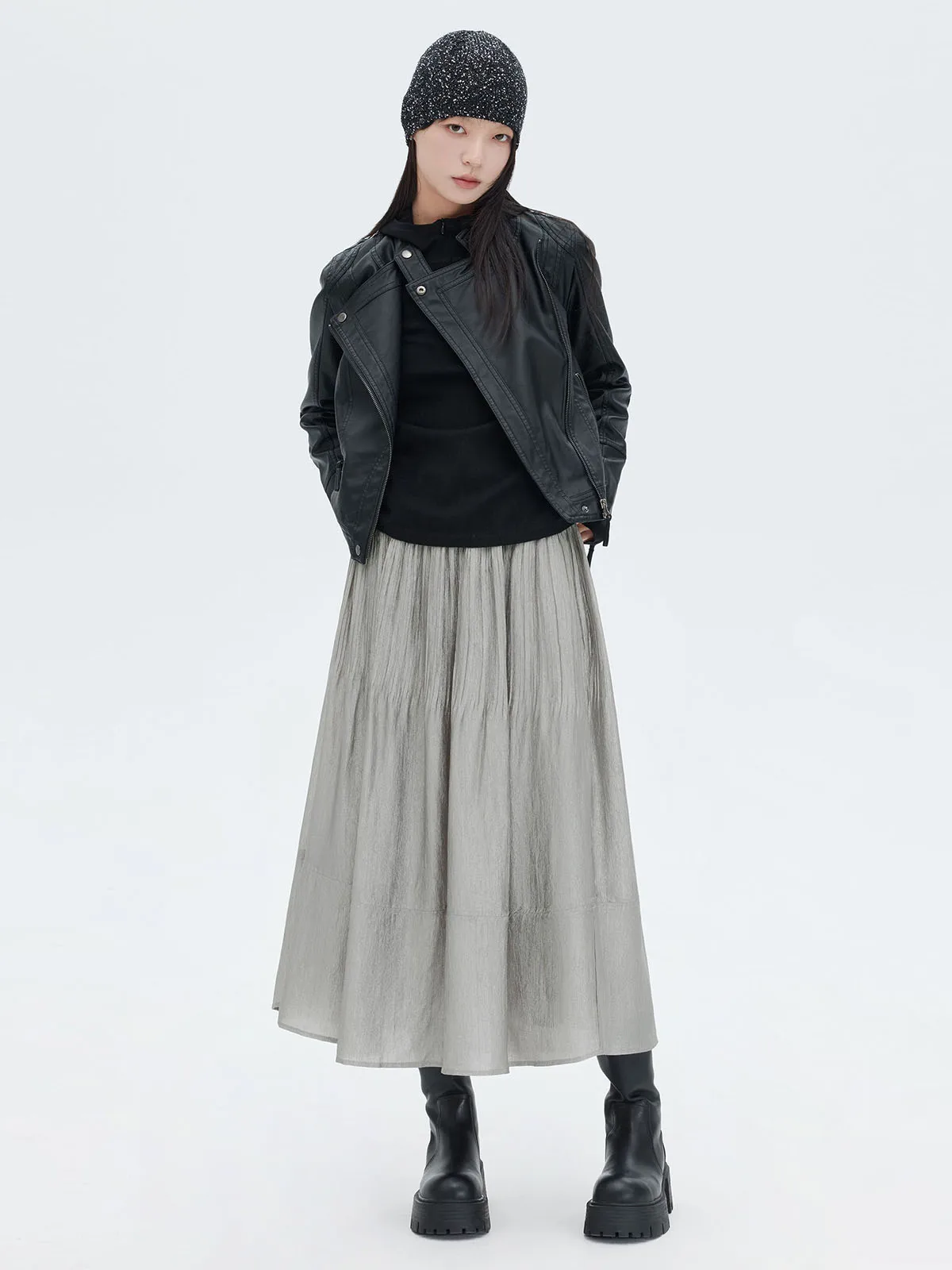 Весенне-осенняя новая женская юбка средней длины, модная длинная юбка из ацетата с эластичной резинкой на талии и морщинами