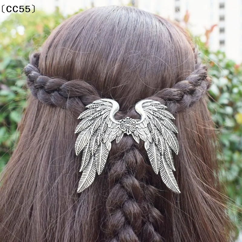 1/2 Stück Damen-Haarschmuck im Vintage-Stil, silberne Engelsflügel-Haarspange, ethnische Haarschmuckstücke, Haarnadeln aus Zinklegierung〔CC55〕