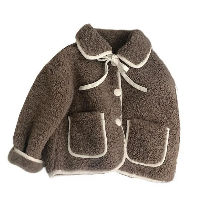 Moda in pile spesso neonato bambino cappotto caldo bambino capispalla collare cravatta ragazza vestiti 1-10Y neonate cappotto giacca invernale