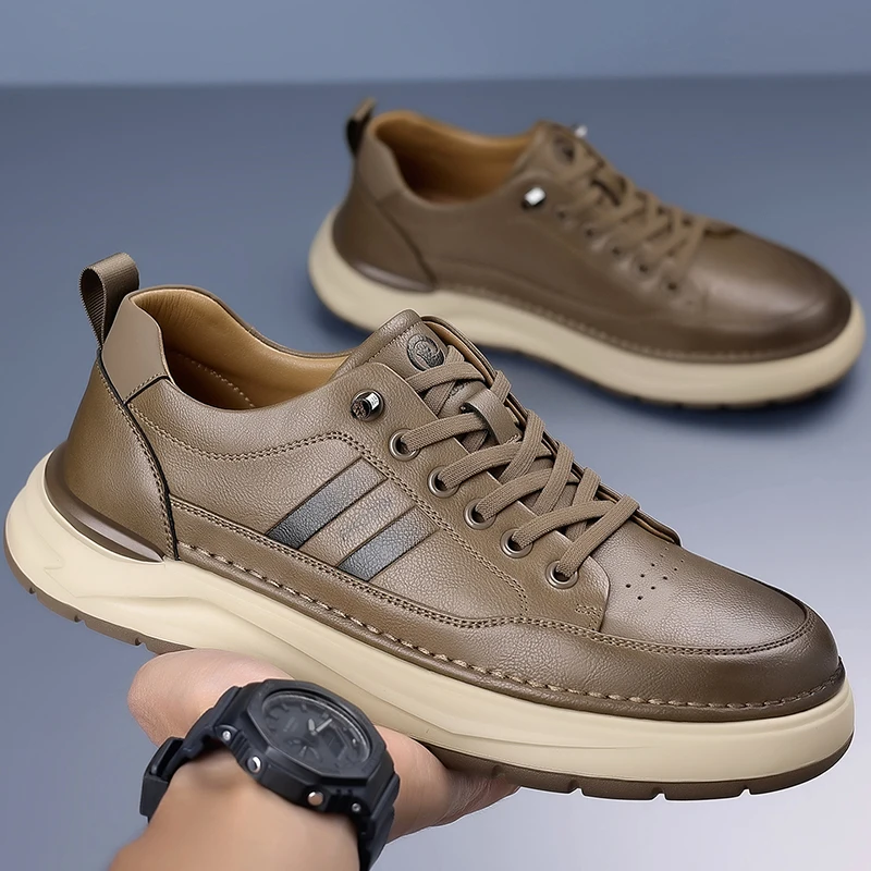

Genuine Leather Casual Leather Shoes for Men, Trendy Sneakers, Lightweight and Versatile, Non-Slip, Breathable, Waterproof, Soft
