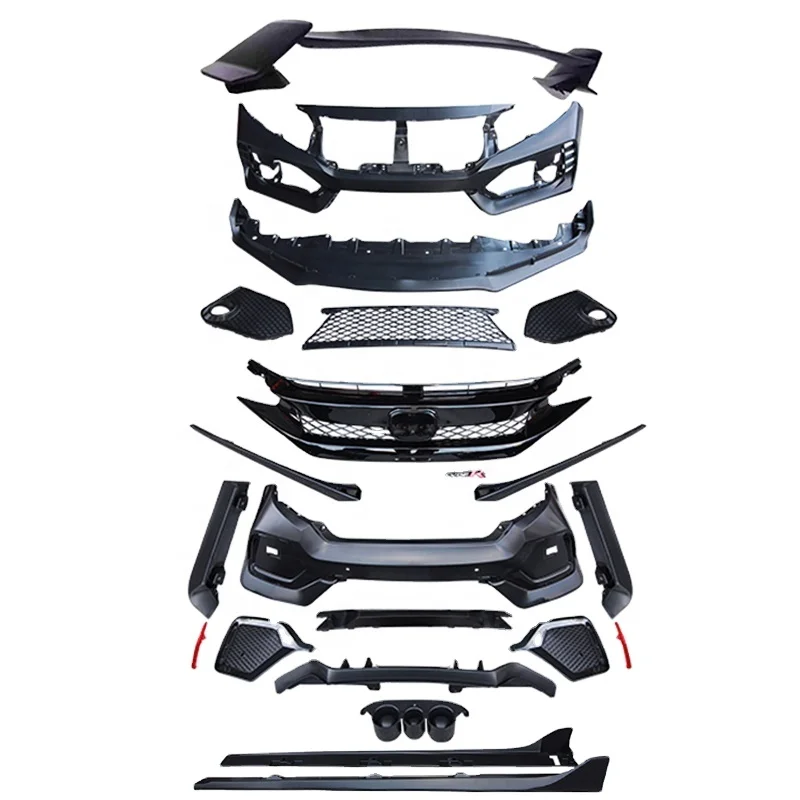 

Typer Style for Honda Civic 2016-2020 Front Bumper Rear Bumper Side Skirts Spoiler and Grille Car Body Kit Car Bumper