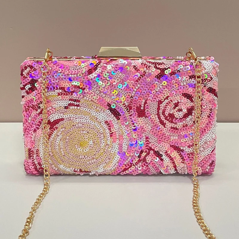 

Luxury Double-Sided Sequin Pink Evening Bag High-Quality Fashion Clutch Bag Single Shoulder Crossbody Bag