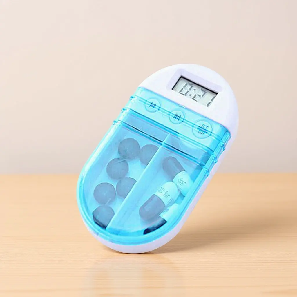 

Smart Pill Case with 2 Compartment Electronic Digital Timer Alarm Reminder for Tablets Medicine Organizer Portable Dose