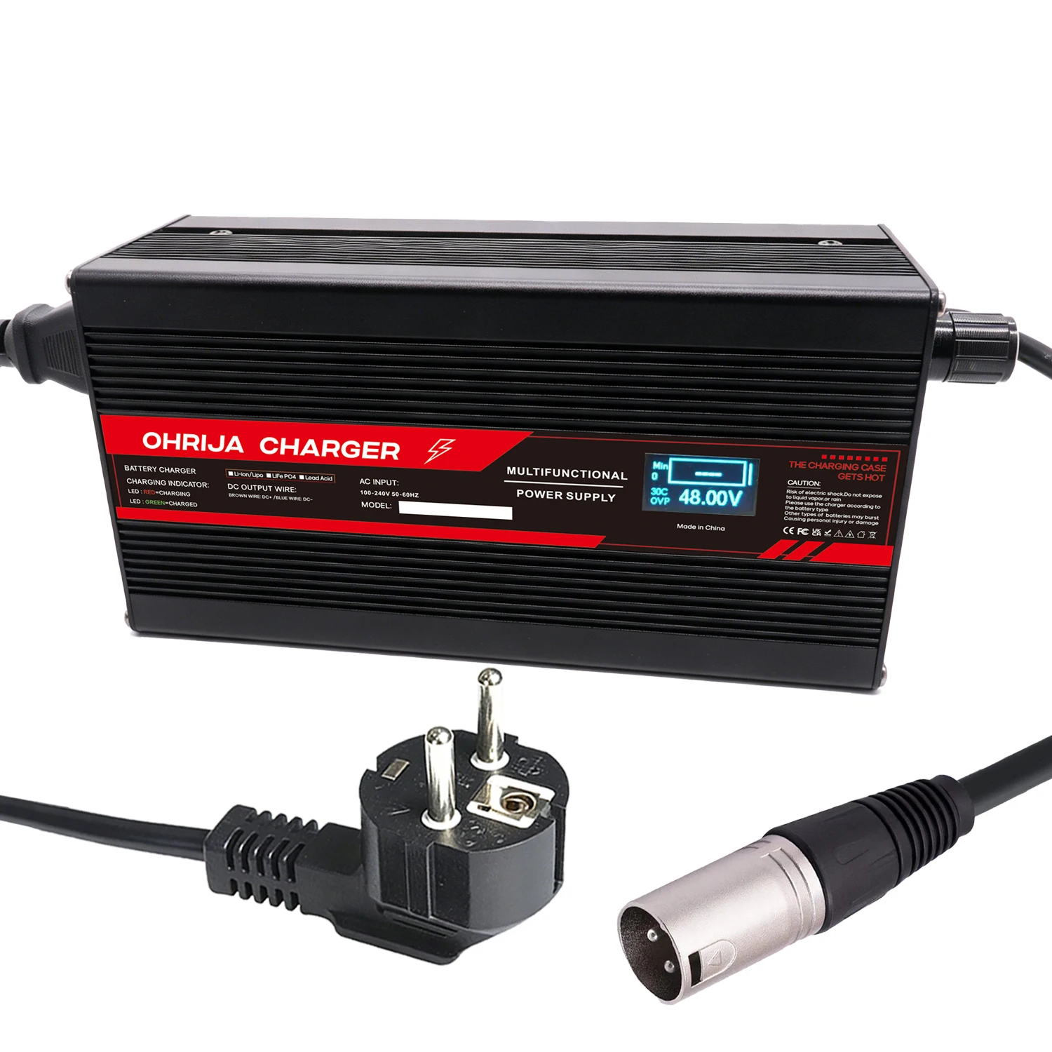 OHRIJA 67.2V 4A Adjustable Voltage Current LCD Display 63-72V 2A-4A  Battery Charger for Lead Acid Lithium LiFePO43