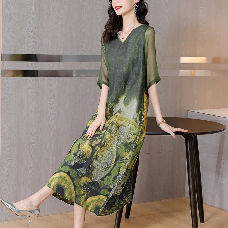 Female Korean Fashion Light Midi Dress Summer Boho Elegant Bodycon Casual Sundress 2025 Floral Beach Loose V-Neck Sexy Vestidos