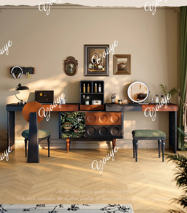 

French retro bedroom, bedside dresser, chest and cabinet integrated 2025 new medieval solid wood dresser