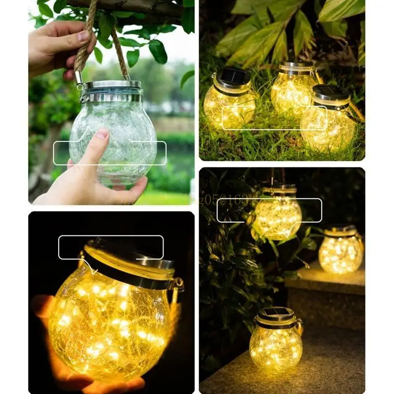 

Solar Light Bulb Thick Crack Glass Jar LED Solar Lanterns Outdoor Decor,Thick Textured LED Lanterns for Outdoor/Indoor Decor