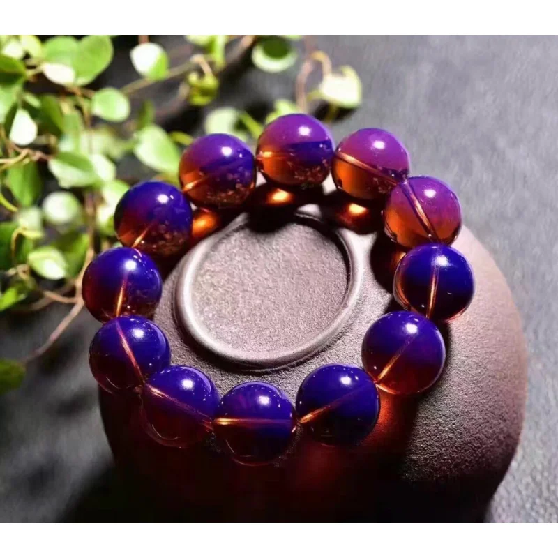 Pulsera de ámbar azul violeta dominicana, pulsera de ámbar de cera con cuentas de Buda de un solo círculo para hombres y mujeres