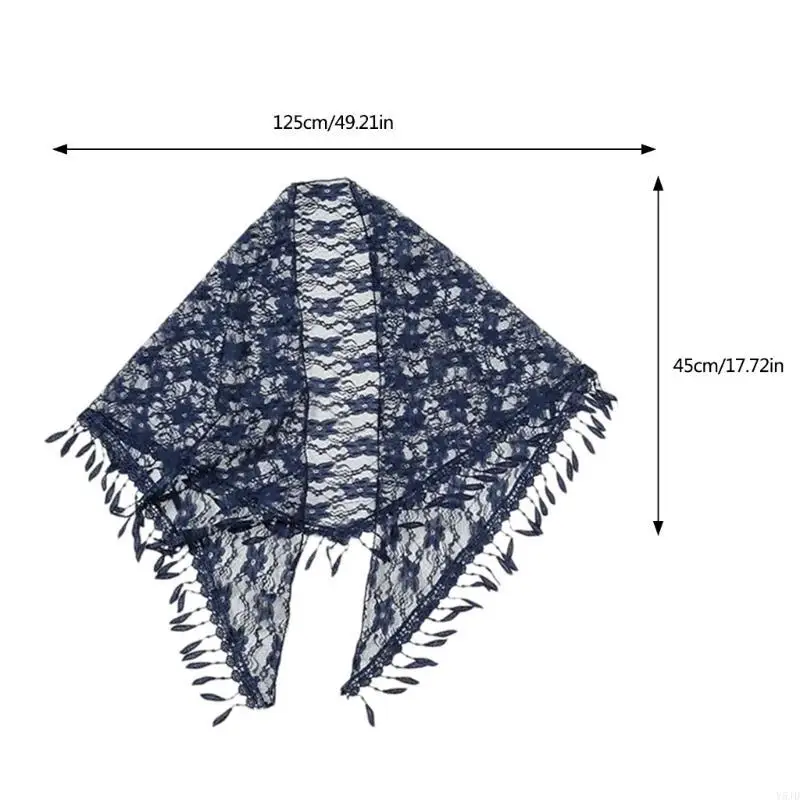 Y5JD Multifunctional Lace Scarf Triangular Shoulder Wrap With Flower Pattern And Fringed Great For Lady Dress Spring Wear