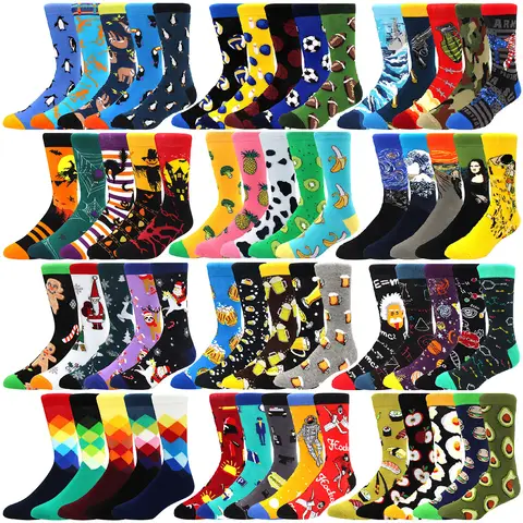 5 Pairs Men Middle Tube Socks Fun Casual Business Socks Colorful Halloween Animal Vintage Happy Woman Cotton Socks