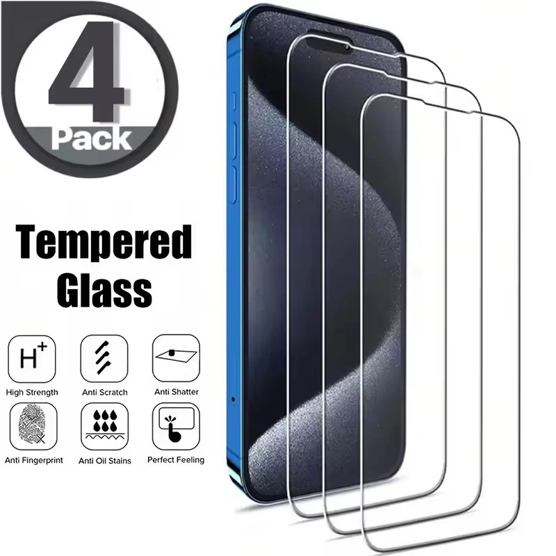 4 Stück gehärtetes Glas für iPhone 16 15 14 Plus 13 12 Pro Max Displayschutzfolie für iPhone 16Pro 15Pro 14Pro Schutzglasfolie