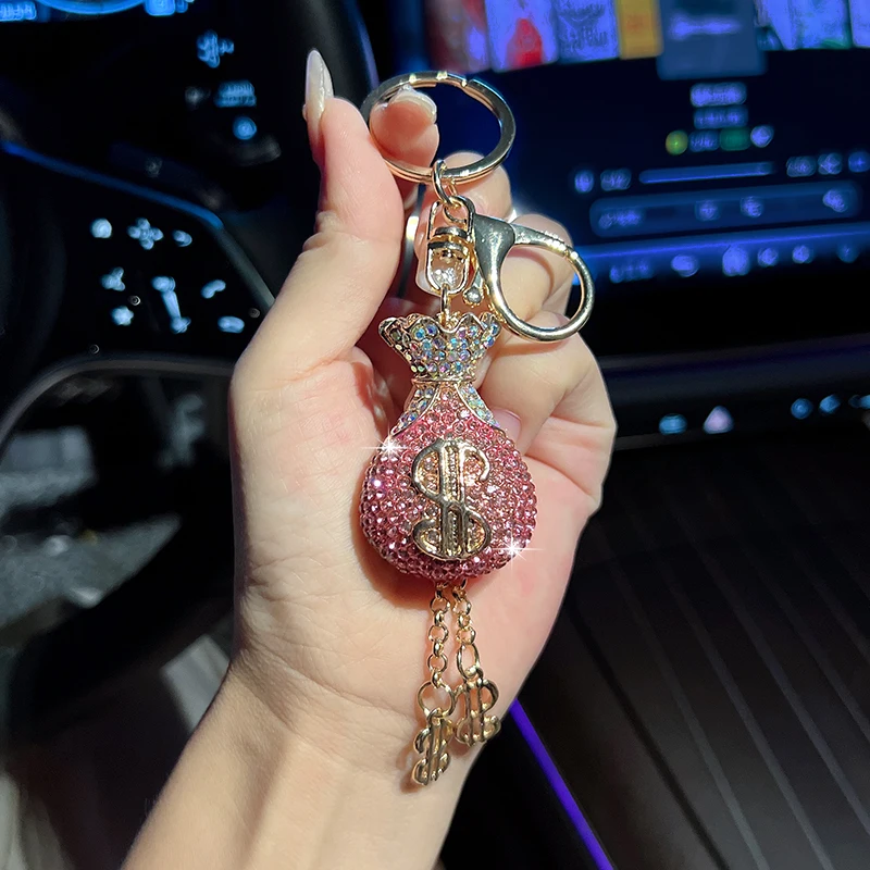 Creative Crystal Money Bag Car Keychain Exquisite Diamond Set Bag Pendant Metal Keychain Gift Accessories