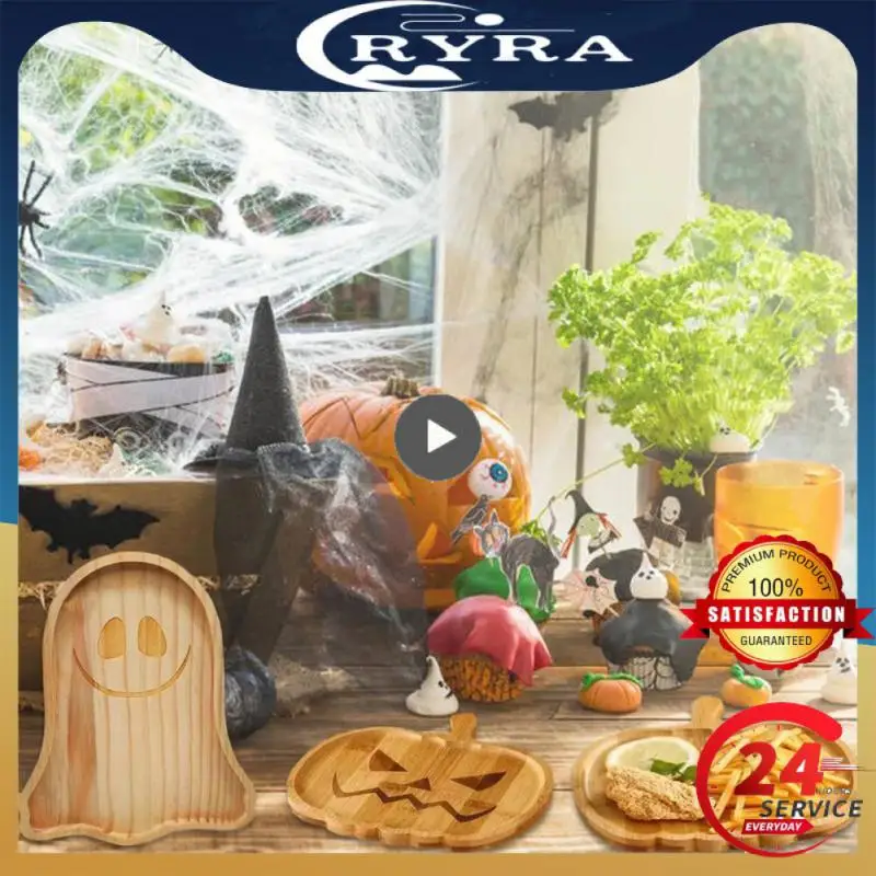 Halloween Pumpkin Tray Wooden Food Fruit Snack Storage Plate Home Decoration Halloween Party Supples Kitchen Accessories