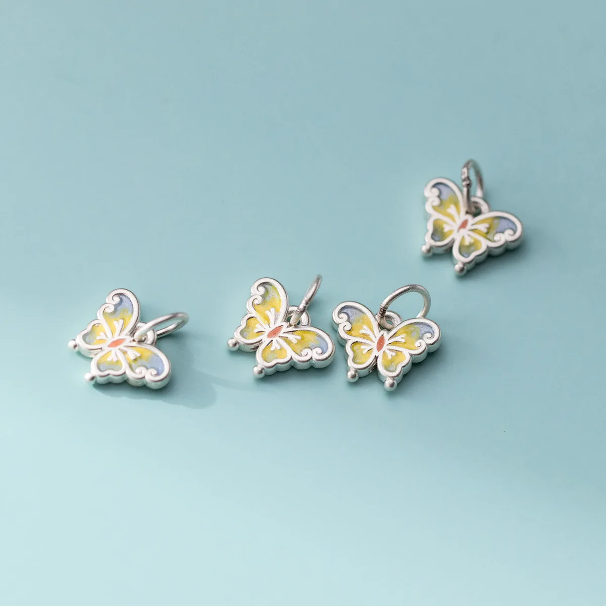 1pc 999 Pure Silver Drop Glue Double Sides Colorful Butterfly Charms 12.5x10mm Fancy Women Jewelry S999 Pendants DIY Jewelrys
