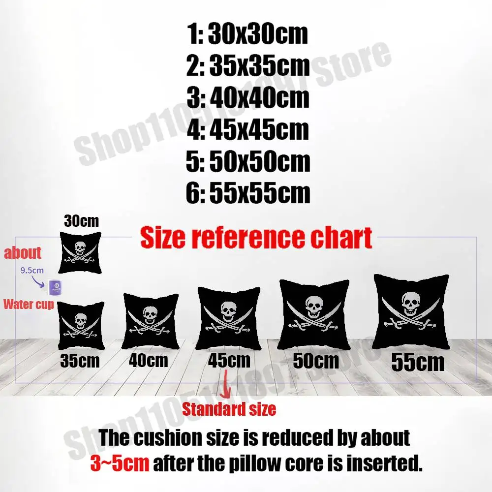 Fish Cat Skull Pirate Jack Rackham Jolly Roger Throw Pillow Case For Decoration 40cm 45x45cm Square Bedroom Pillowcase Cover