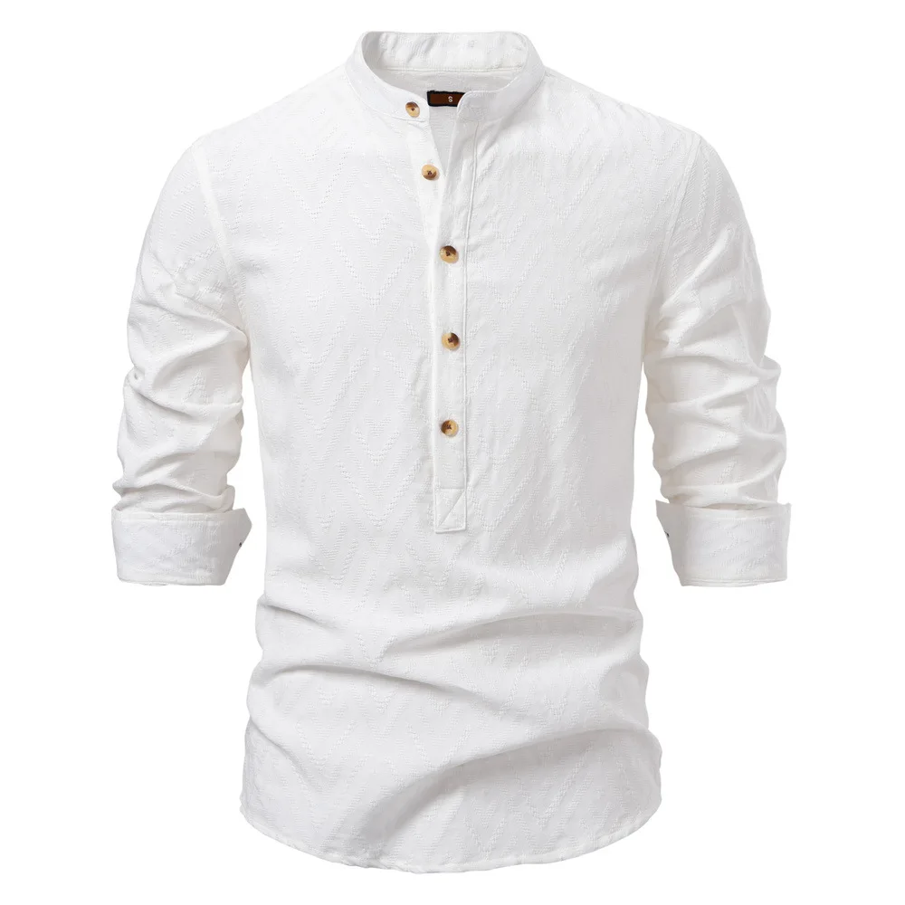 Men's Cotton Solid Color Half-Button Casual Long Sleeve Shirt for Men Fashion Social Business Men Shirts