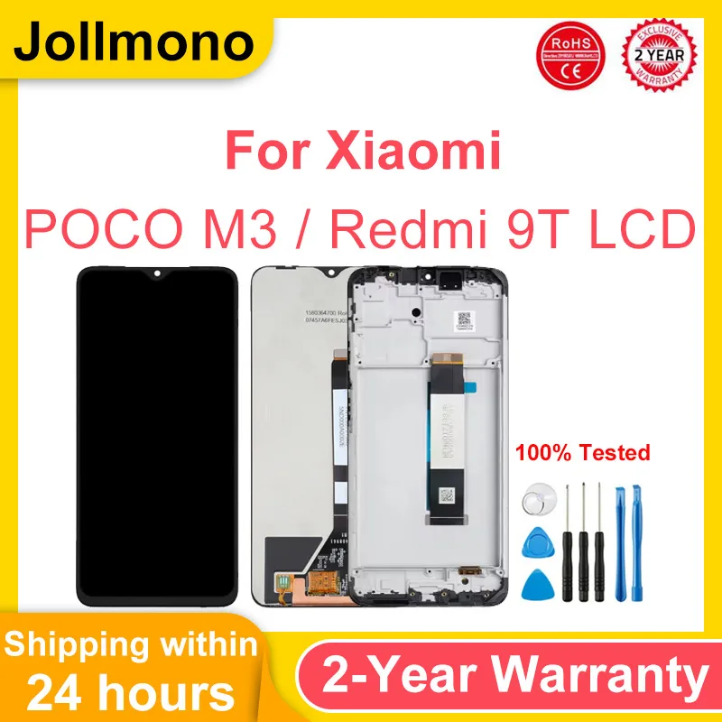 

6.53" LCD Display For Xiaomi Poco M3 Redmi 9T LCD Touch Screen Digitizer Assembly With Frame M2010J19CG Replacement Repair Parts