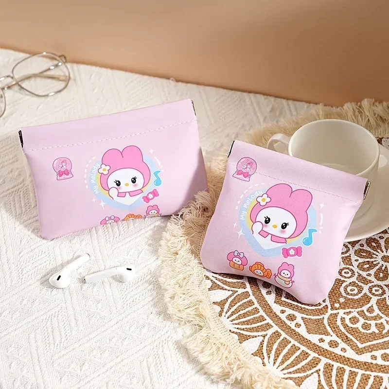 Sanrio Hello Kitty Shrapnel Automatic Closure Storage Bag Wired Headphones Data Cable Portable Mini Portable Digital Bag