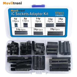 66pcs IC Socket Assortment Kit Dip Ic Holder 6 Pin 8pin 14pin 18pin 24pin 16pin 20pin 24pin 28pin 2.54mm