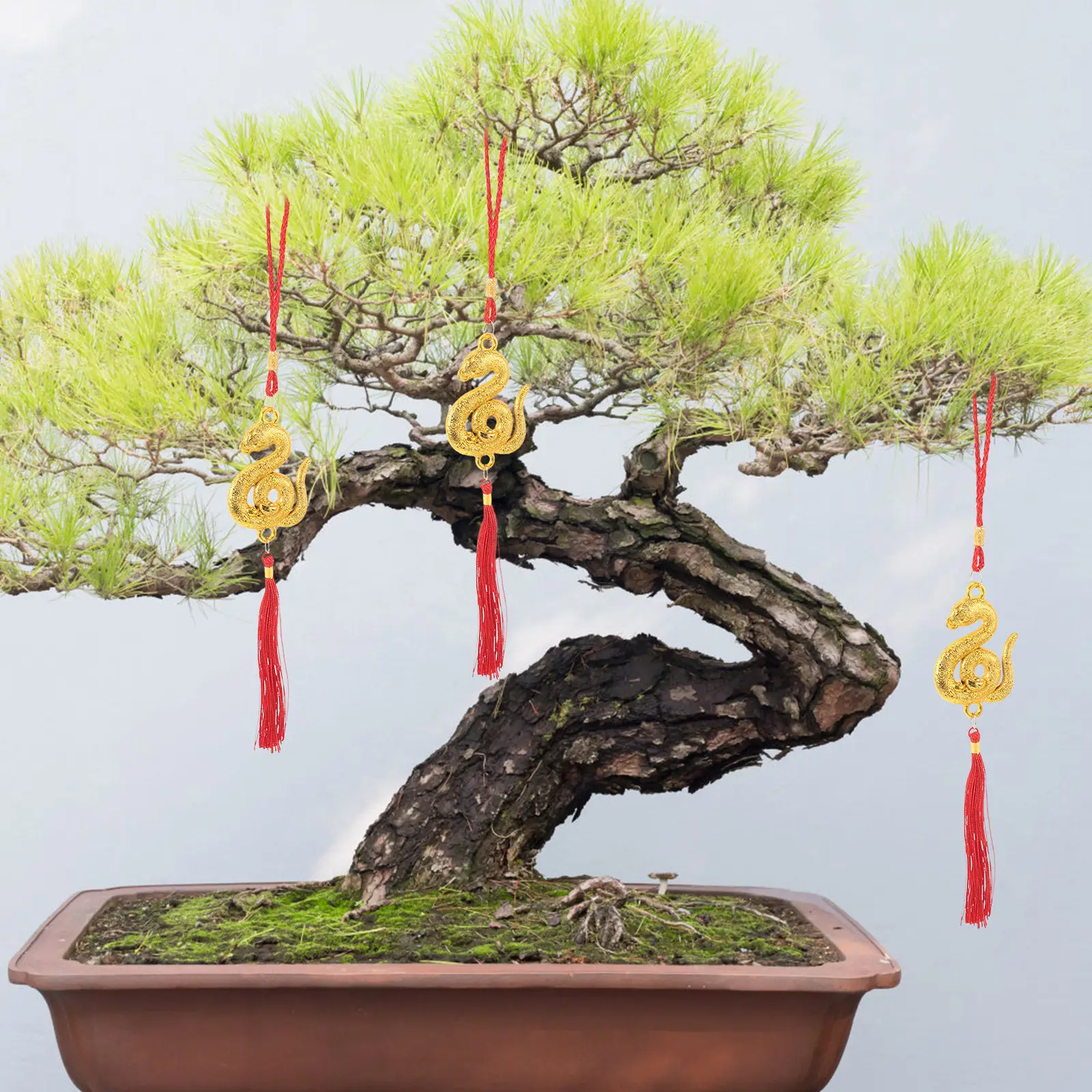 Pendentif de l'année du serpent, 6 pièces, ornement suspendu du Nouvel An chinois, décoration du Festival du printemps, pompon rouge, symbole traditionnel pour porte, voiture, maison