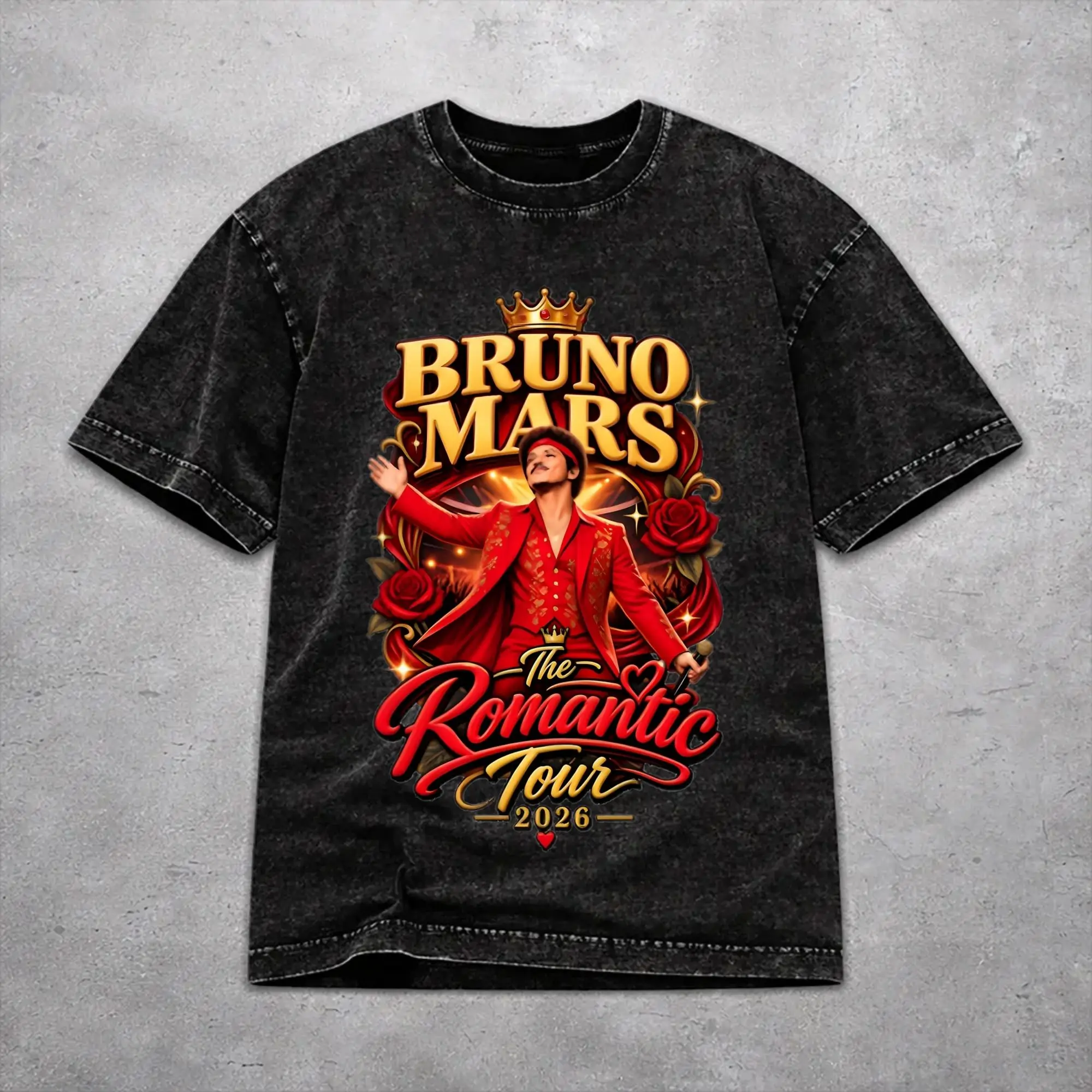 Harajuku Bruno Mars Romantic Tour 2026 Merch T Shirt for Men Women  Washed Cotton Tee Shirt Clothing