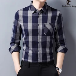 Brand Men's Check Long Sleeve Casual Shirts Pocket Business Tops