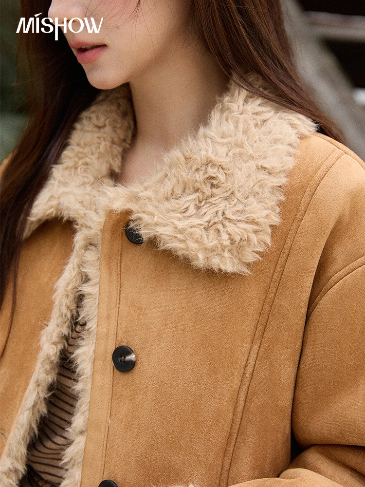 MISHOW veste d'hiver femmes 2025 hiver rétro luxe manteau ample col rabattu banlieue daim chaud vestes courtes MXE86W0936