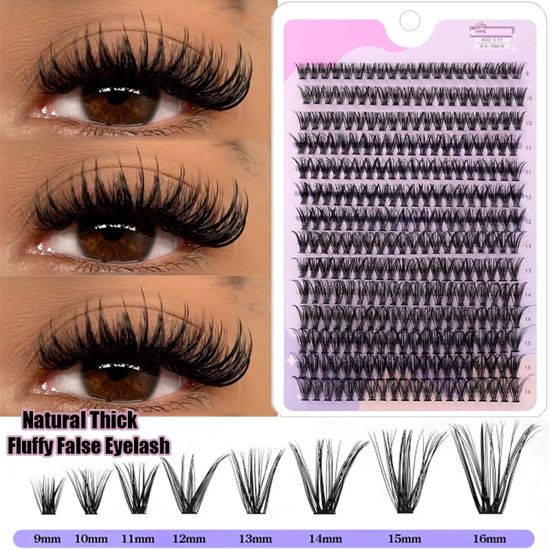 9-16mm Individual Cluster Lashes 40D Mixed Thick Fluffy Lashes Natural DIY Eyelash Extension Soft Volume False Eyelashes Makeup