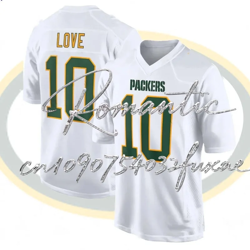 ملابس تدريب جيرسي لكرة القدم الأمريكية، زي الرجبي المطرز والمخيط، Green Bay Packers Jordan Love # 10 ملابس رجالية