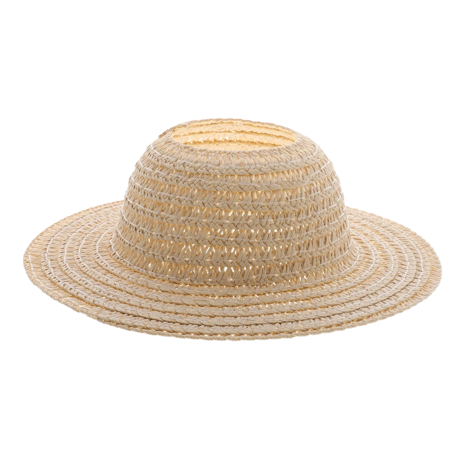 Chapéu de palha tecido em miniatura, 13cm, parte superior aberta, feito à mão para casa de bonecas, pequenos chapéus decorativos, proteção uv, acessórios artesanais