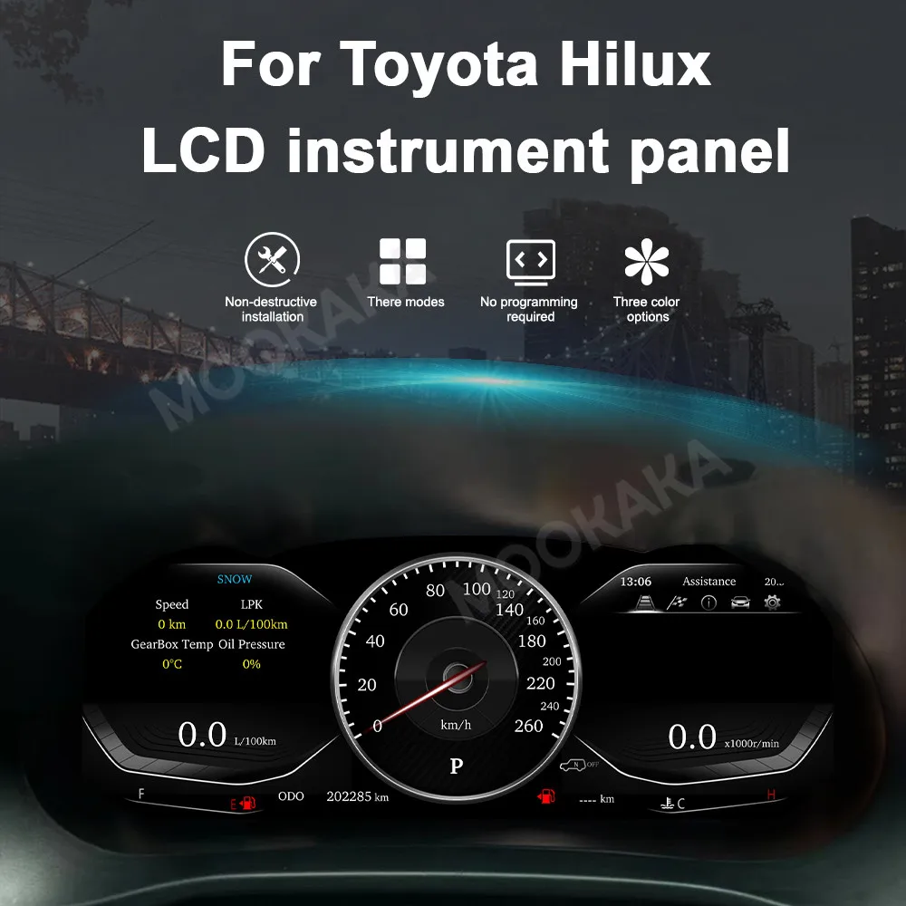 For Toyota Hilux 2016 - 2024 Car LCD Dashboard Player Digital Cluster Virtual Cockpit Instrument Speedometer Multifunctional