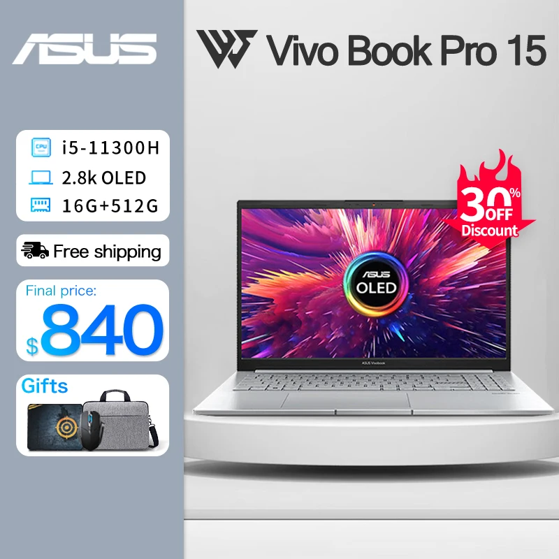 لابتوب ASUS VivoBook Pro 15 نحيف للألعاب بشاشة 11th إنتل كور i5 11300H 16G RAM 512G SSD شاشة OLED 15 بوصة كمبيوتر دفتري للأعمال