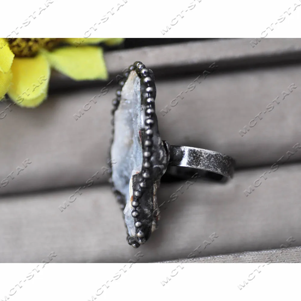 

MTC·STAR Кольцо из натурального серых кристаллов в стиле барокко, 40 мм, агата, необработанный камень (Z14235)