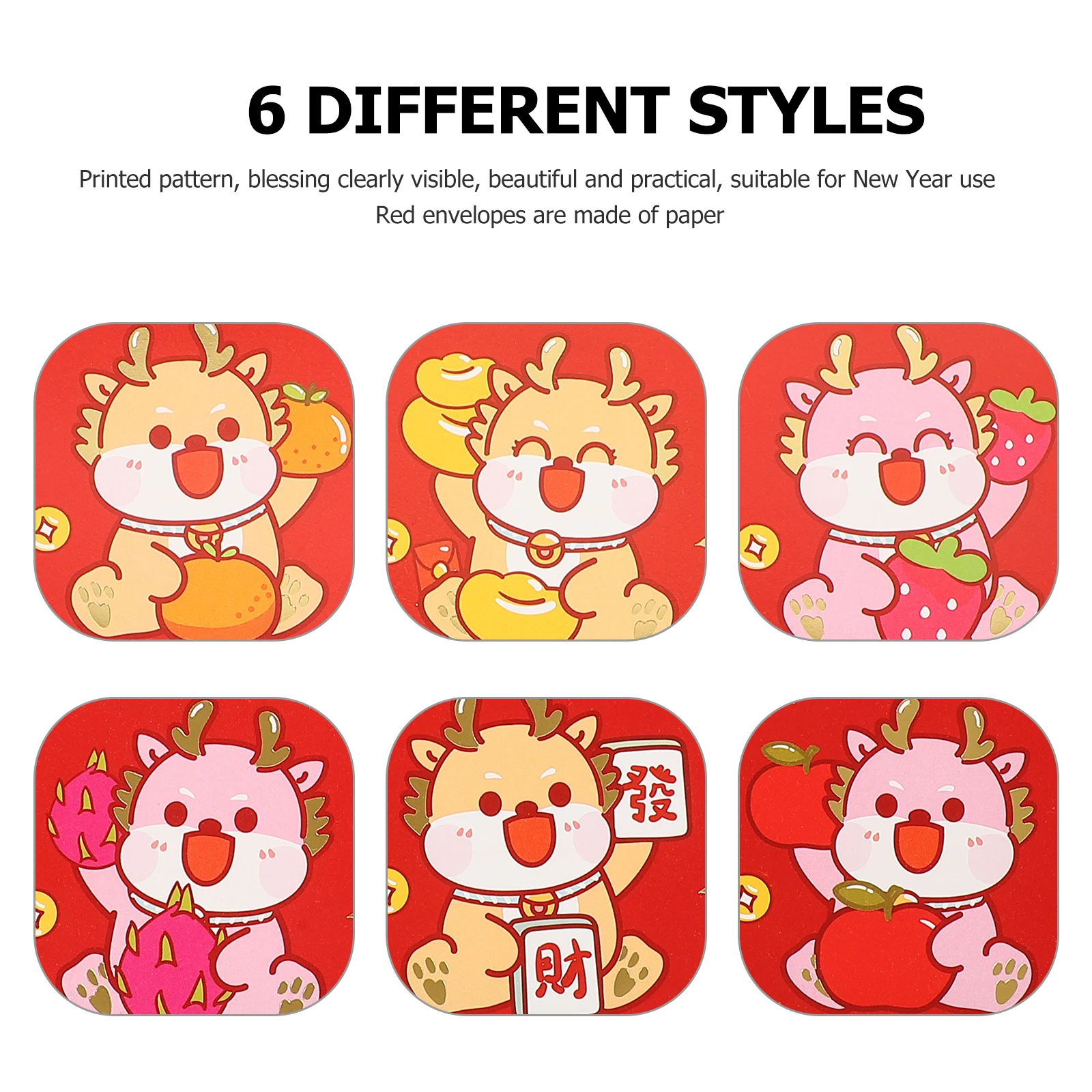 

6Pcs Adorable Mini Dragon Red Envelopes Chinese New Year Cash Packets Creative Design