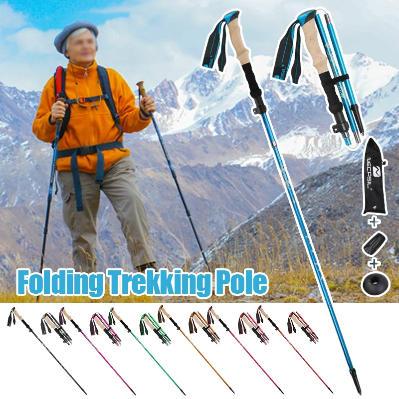 Folded Trekking Pole Aluminum Alloy Alpenstock Collapsible Country Walking Stick Trekking Pole Hiking Stick Outdoor