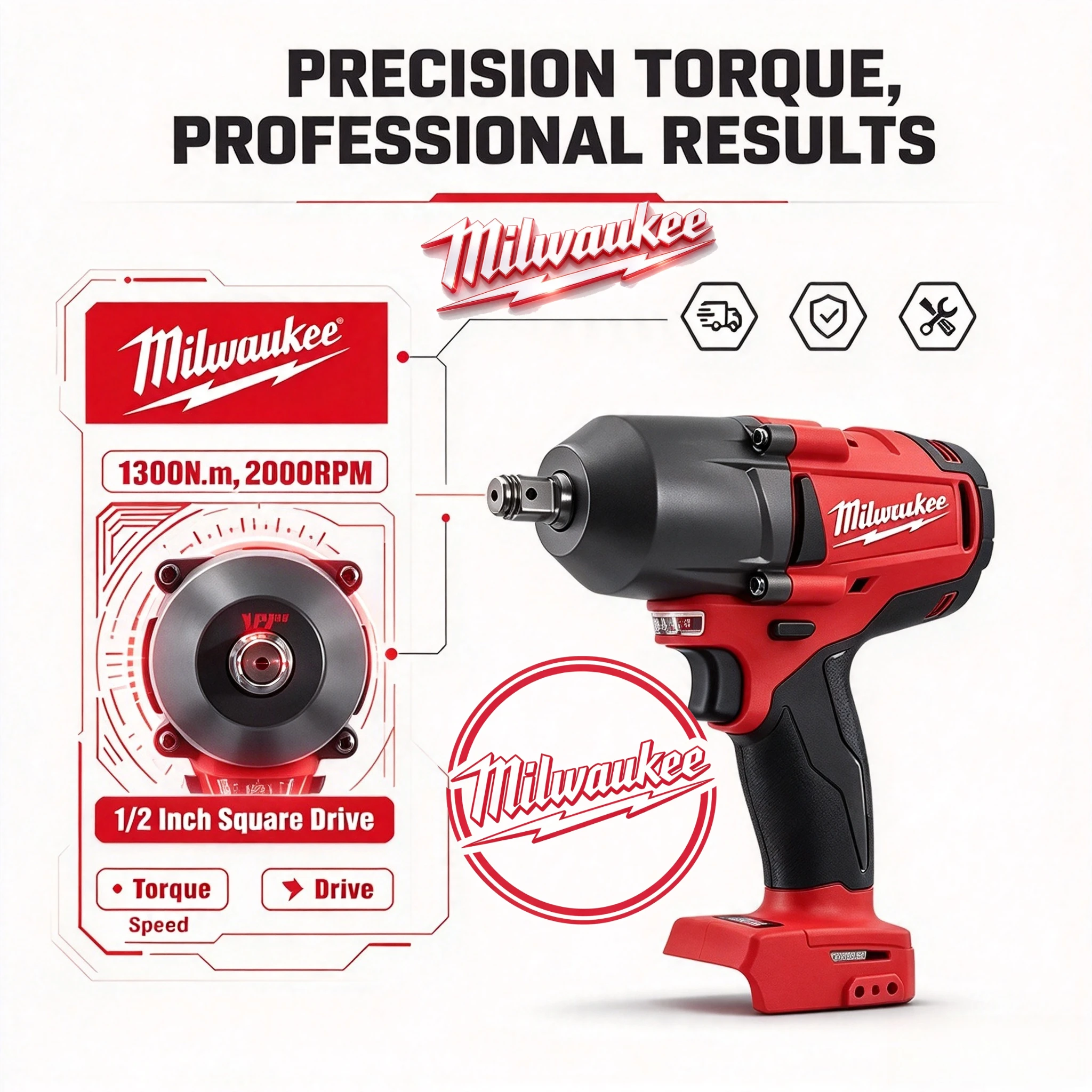 NEW Original Milwaukee M18 18V High Torque Cordless Impact Wrench 1300NM 1/2