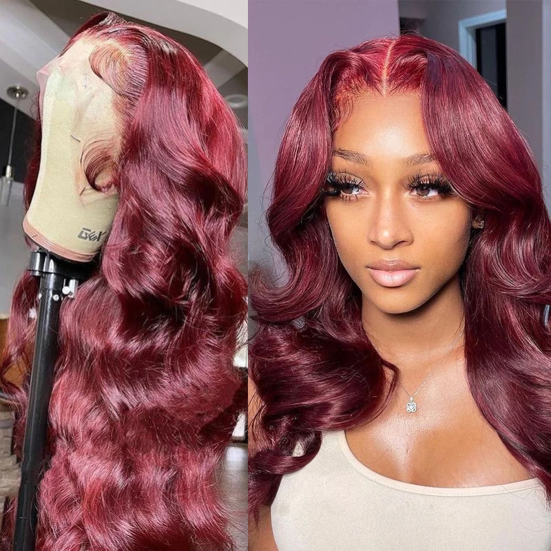 

30inches 99J Burgundy Lace Front Wigs Human Hair Colored Transparent Lace Wigs 13x4 Lace Frontal Wigs For Black Women